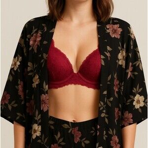 Marilyn Monroe Burgundy Lace Covered Push Up Bra 38C Plunge Intimates Lingerie